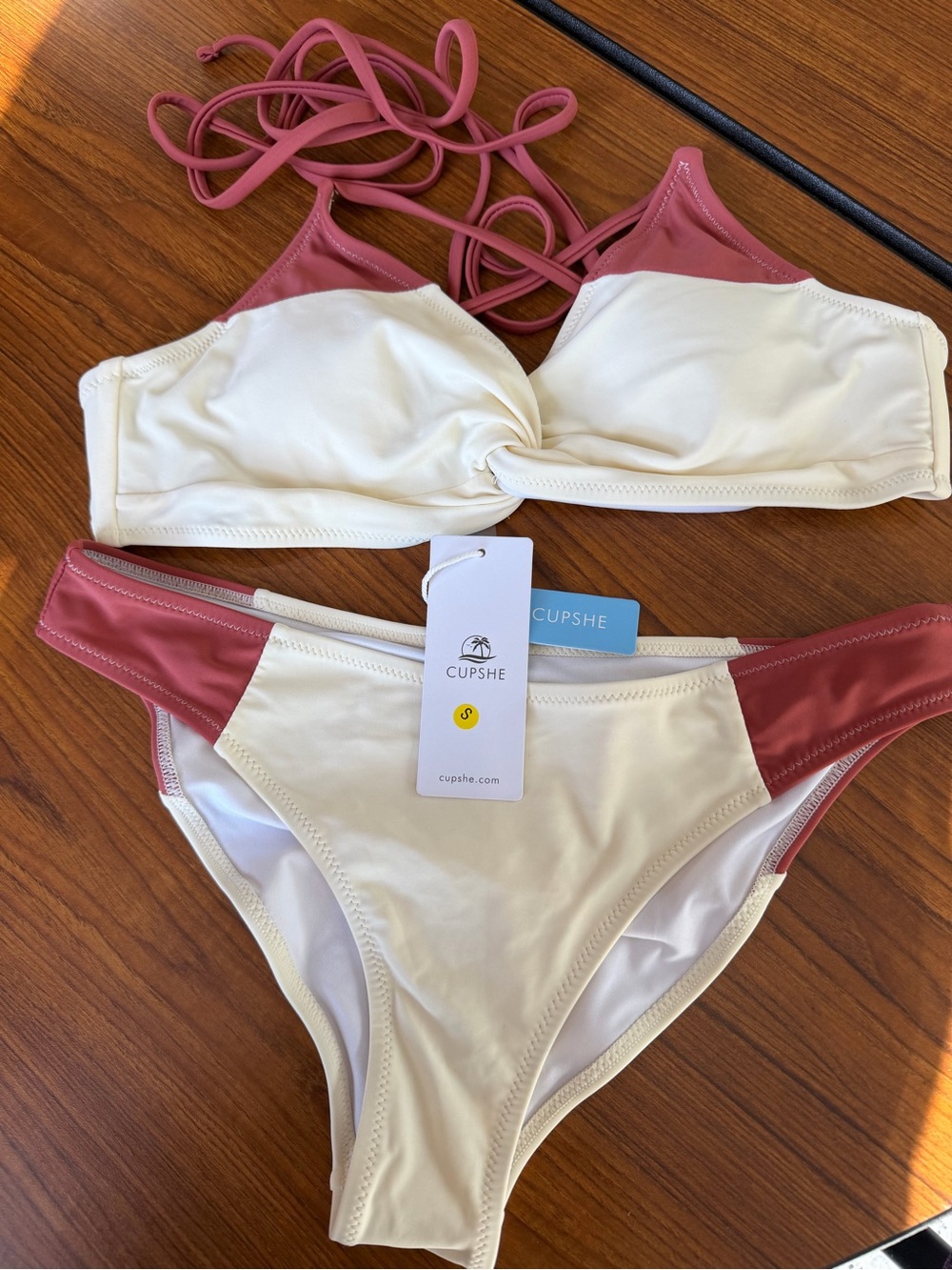 NWT Cupshe Cream & Dusty Rose Colorblock Bikini Set size S